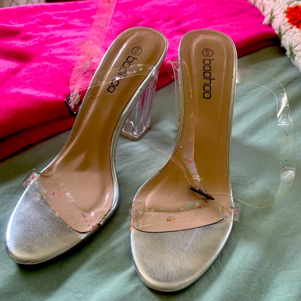 Clear strappy heels